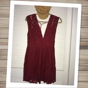 Free People Red Crochet Sleeveless Mini Dress